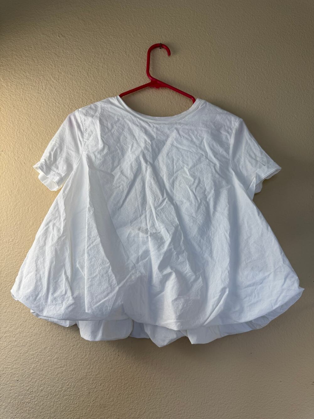 Zara White Bubble Hem Top Size Small Short Sleeve Oversized Blouse
